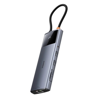 Hub 10w1 Baseus Metal Gleam II Series, USB-C do 1xHDMI, USB-A (10Gbps), USB-C, 2xUSB-A, Ethernet RJ45, karta SD/TF, mini-jack