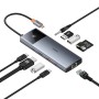 Hub 10w1 Baseus Metal Gleam II Series, USB-C do 1xHDMI, USB-A (10Gbps), USB-C, 2xUSB-A, Ethernet RJ45, karta SD/TF, mini-jack