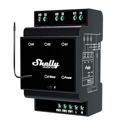 3-kanałowy przekaźnik na szynę DIN Shelly Qubino Wave Pro 3 Z-Wave